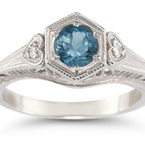 Antique-Style London Blue Topaz Heart Ring, Sterling Silver