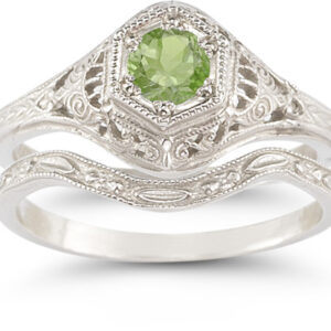 Antique-Style Peridot Wedding Ring Set