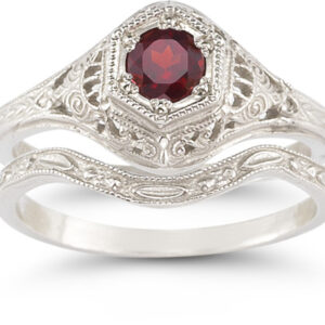 Antique-Style Ruby Wedding Ring Set