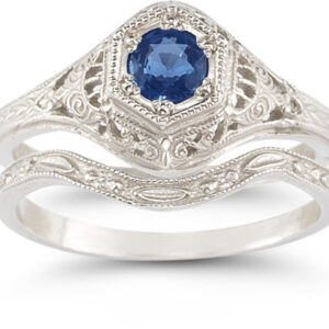 Antique-Style Sapphire Wedding Ring Set