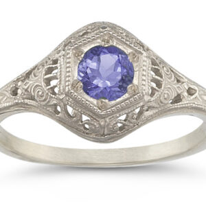 Antique-Style Tanzanite Paisley Ring in 14K White Gold