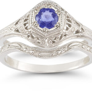 Antique-Style Tanzanite Wedding Ring Set