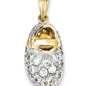 April CZ Cubic Zirconia Baby Shoe Birthstone Pendant, 14K Gold