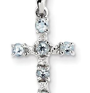 Aquamarine Christian Cross Pendant, Sterling Silver