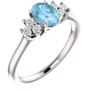 Aquamarine and Trinity Diamond Ring, 14K White Gold