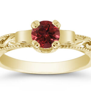 Art Deco Crimson Garnet Ring, 14K Yellow Gold