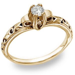 Art Deco Design 0.25 Carat Diamond Engagement Ring, 14K Yellow Gold