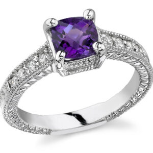 Art Deco Diamond and Amethyst Ring, 14K White Gold