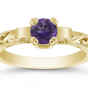 Art Deco Inspired Amethyst Ring, 1/2 Carat, 14K Yellow Gold