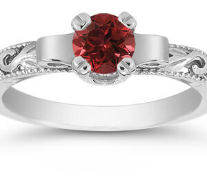 Art Deco Ruby Engagement Ring, 14K White Gold