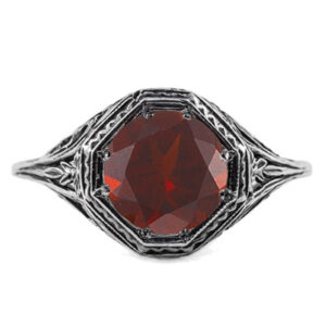 Art Deco Style Garnet Ring in 14K White Gold