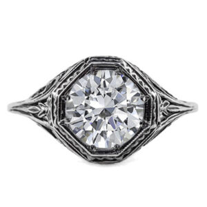 Art Deco Style White Topaz Ring in 14K White Gold