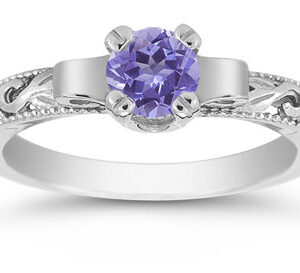 Art Deco Tanzanite Engagement Ring, 14K White Gold