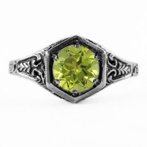 Art Nouveau Style Peridot Ring in 14K White Gold