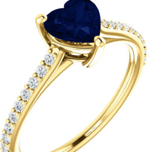 Azure Blue Heart-Cut Sapphire and Diamond Ring in Yellow Gold