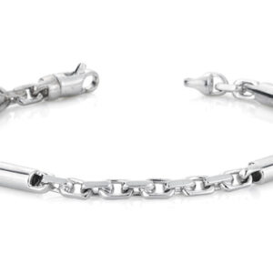 Barrel Link Design Bracelet, 14K White Gold