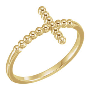 Beaded Cross Ring in 14K Gold