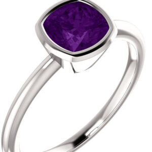 Bezel-Set Cushion-Cut Amethyst Ring, 14K White Gold