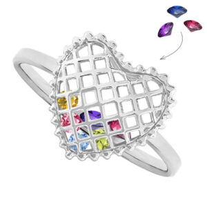 Birthstones Inside Heart Ring in Sterling Silver