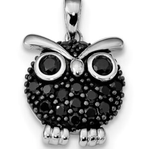 Black CZ Owl Pendant, Sterling Silver