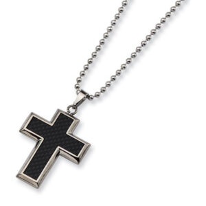 Black Carbon Fiber and Titanium Cross Necklace