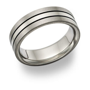 Black Titanium Grooved Wedding Band Ring