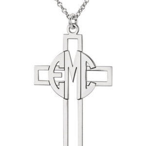 Block Monogram Cross Necklace in Sterling Silver