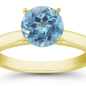 Blue Topaz Gemstone Solitaire Ring in 14K Yellow Gold