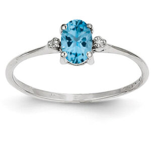 Blue Topaz and Diamond Birthstone Ring, 14K White Gold