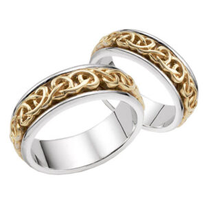 Bowen Celtic Wedding Band Set, 14K Two-Tone Gold