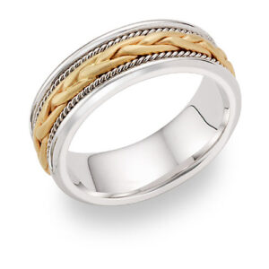 Braided Wedding Band Ring - 14K Two-Tone Gold