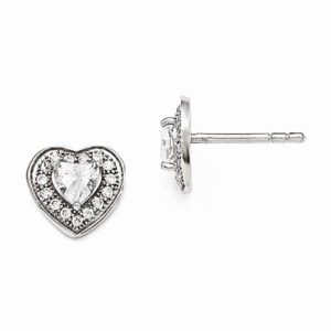 CZ Heart Post Earrings in Sterling Silver