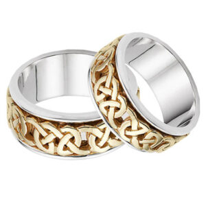 Caedmon Celtic Wedding Band Set, 14K Two-Tone Gold