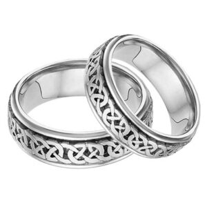 Caer Celtic Knot Wedding Band Set, 14K White Gold