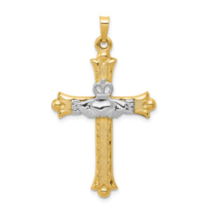 Celtic Claddagh Cross Pendant Necklace, 14K Two-Tone Gold