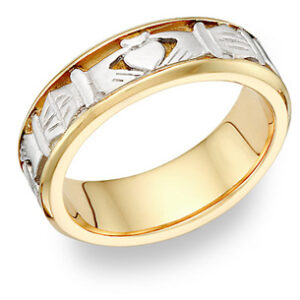 Celtic Claddagh Wedding Band Ring - 14K Two-Tone Gold