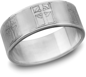 Celtic Cross Wedding Band, 14K White Gold