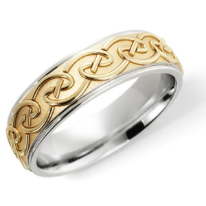 Celtic Knot Embrace Wedding Band Ring, 14K Two-Tone Gold