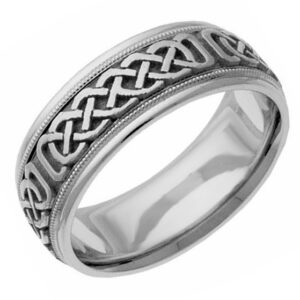 Celtic Pattern Wedding Band Ring in White Gold