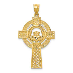 Celtic Spiral Cross Pendant, 14K Yellow Gold