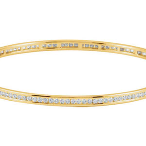 Channel-Set 2.28 Carat Diamond Bangle Bracelet, 14K Yellow Gold