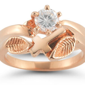 Christian Cross Diamond Bridal Wedding Ring Set in 14K Rose Gold