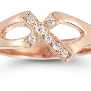 Christian Cross Diamond Ring in 14K Rose Gold