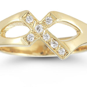 Christian Cross Diamond Ring in 14K Yellow Gold