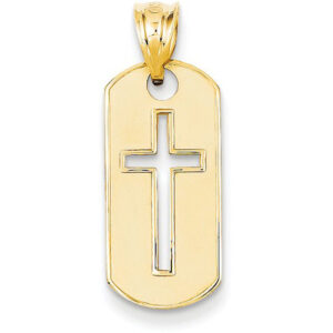 Christian Cross Dog Tag Pendant, 14K Yellow Gold