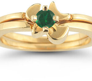 Christian Dove Emerald Engagement Ring Bridal Set, 14K Gold