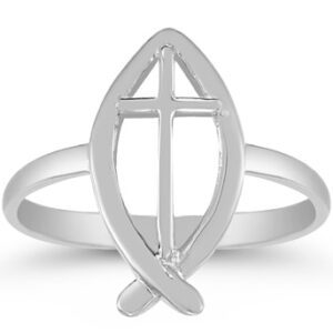 Christian Ichthus Ring in 14K White Gold