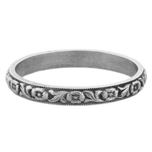 Circa 1800s 14K White Gold Vintage Flower Wedding Band Ring