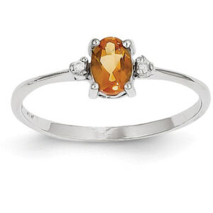 Citrine and Diamond Birthstone Ring, 14K White Gold