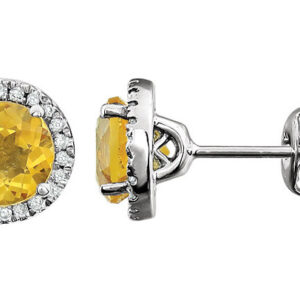 Citrine and Diamond Halo Stud Earrings